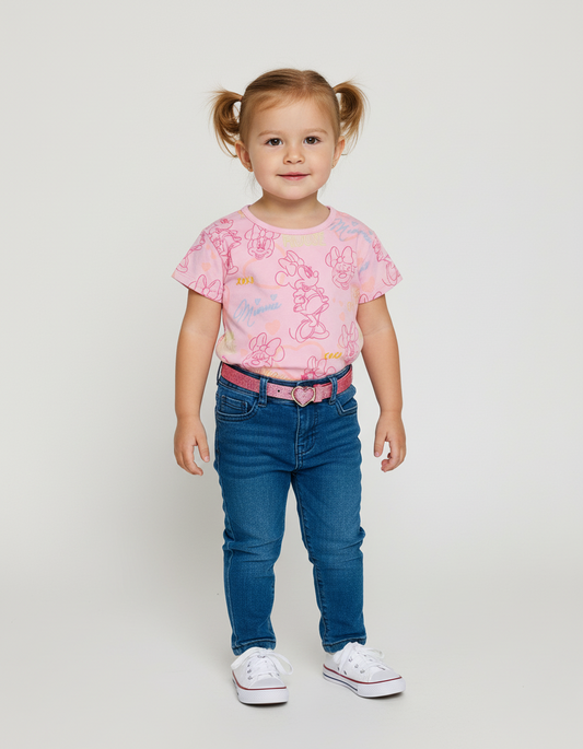 Set conjunto 2 piezas bebe niña Minnie camisa rosada pantalón jeans azul oscuro D9-MI-1324B promo 2x1000