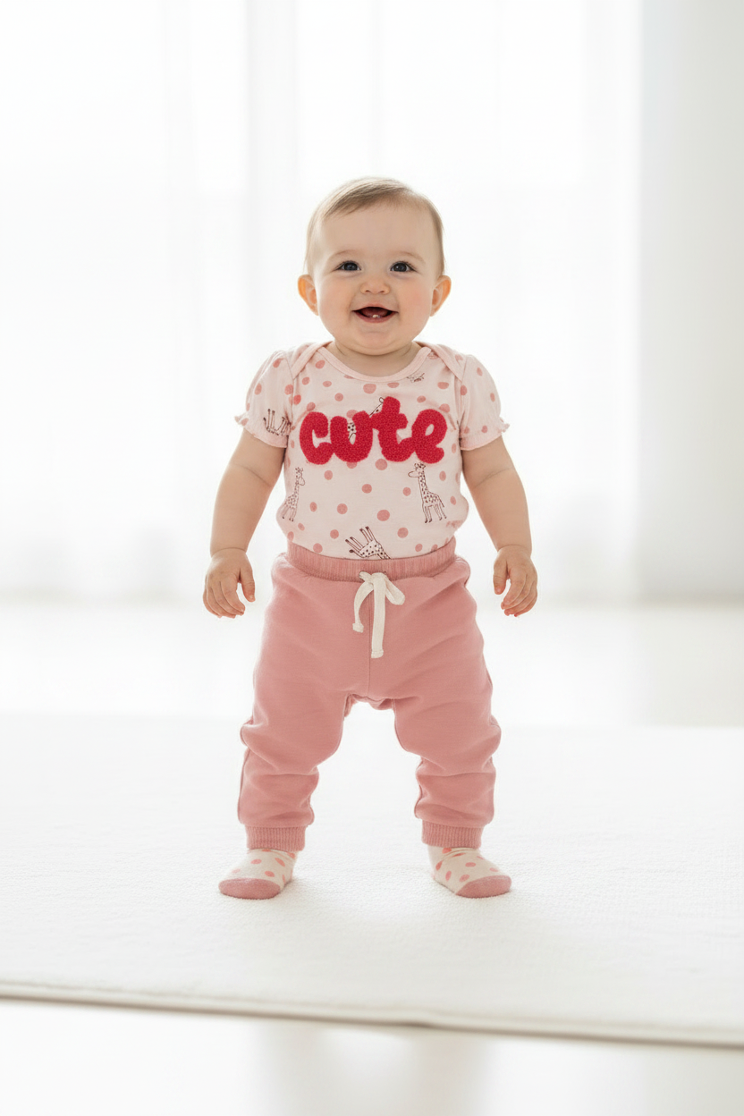 Set 3 piezas mameluco pantalon calcetines bebe niña rosado cute Tinytots B148J201GB