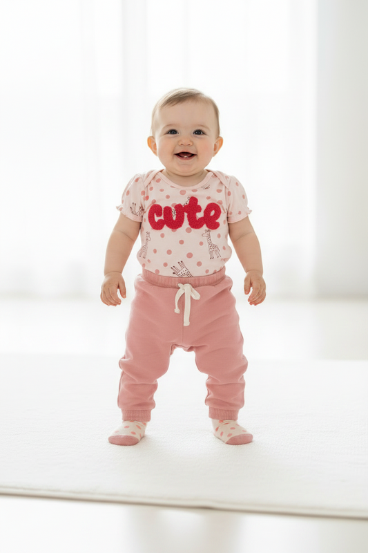 Set 3 piezas mameluco pantalon calcetines bebe niña rosado cute Tinytots B148J201GB