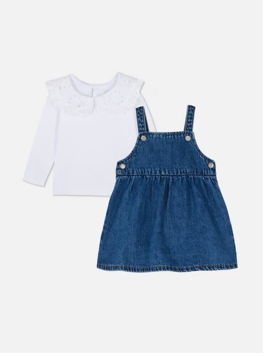 Set conjunto 2 piezas camisa blanca overall azul bebe niña Primark