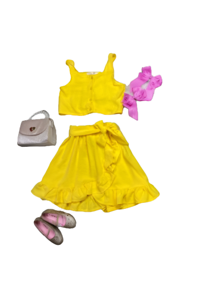 Conjunto set de dos piezas para niña falda y camisa amarillo CSG1117-15 590490