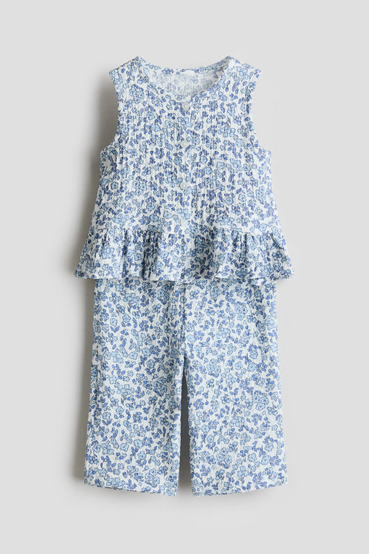 Set conjunto 2 piezas camisa pantalon niña azul floreado H&M 1281634006009