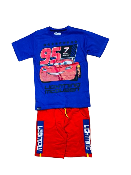 Set 2 piezas cars short rojo  camisa azul niño