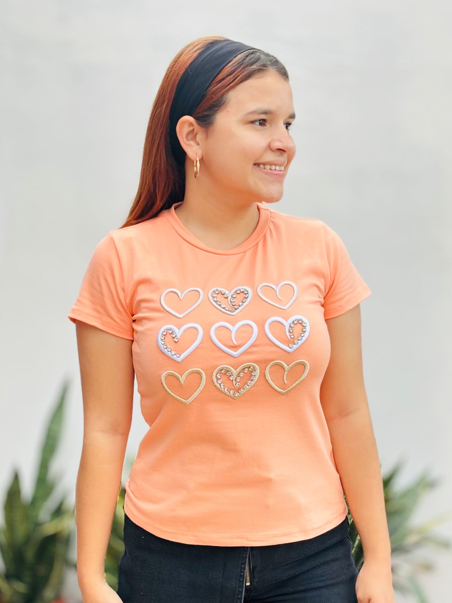 Camisa corazones bordados anaranjado naranja S-XL Intrigue IN1-2213 425350