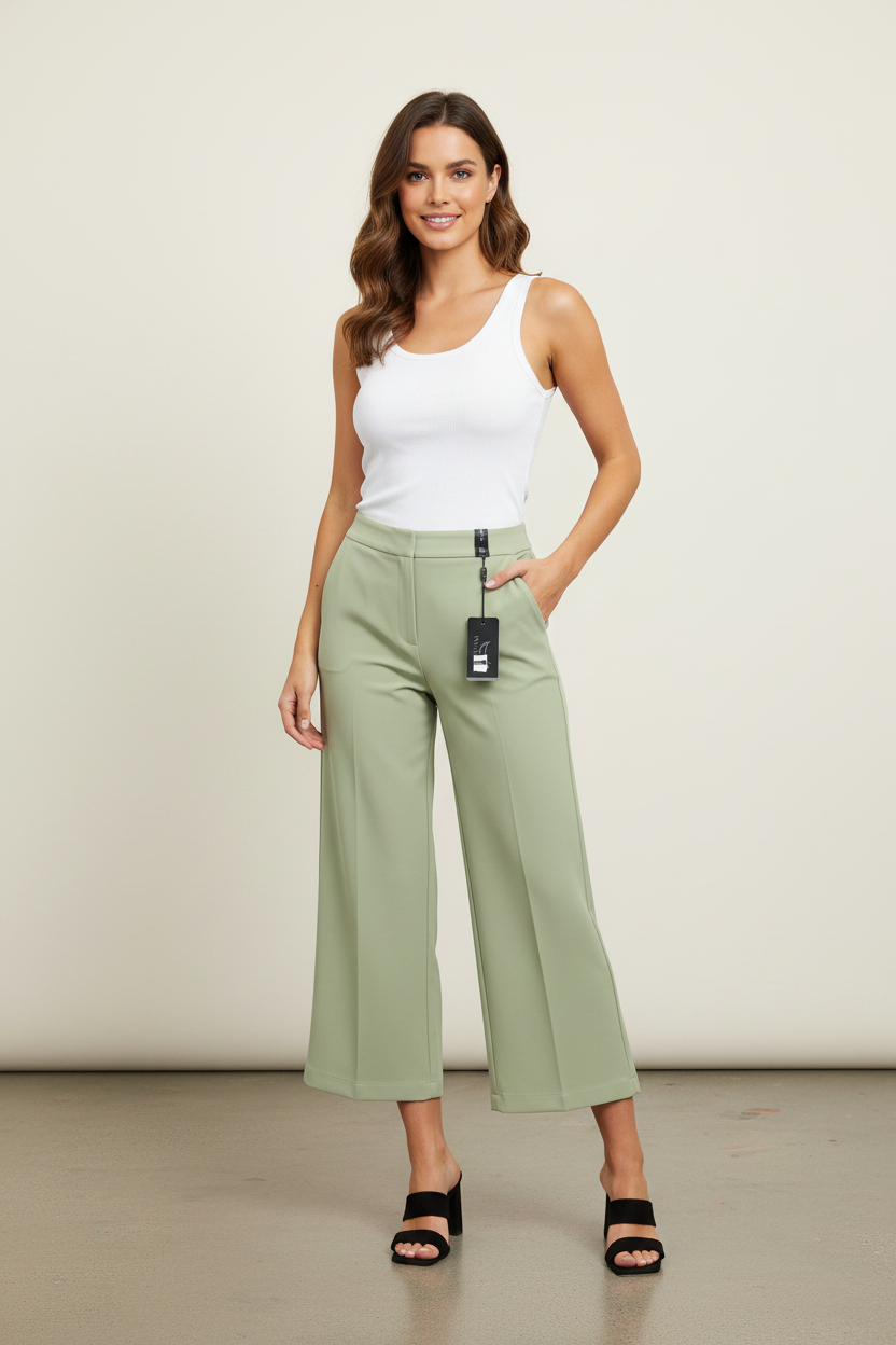 Pantalon formal dama Palazo flare pantaloneta verde IN3-2326 590490