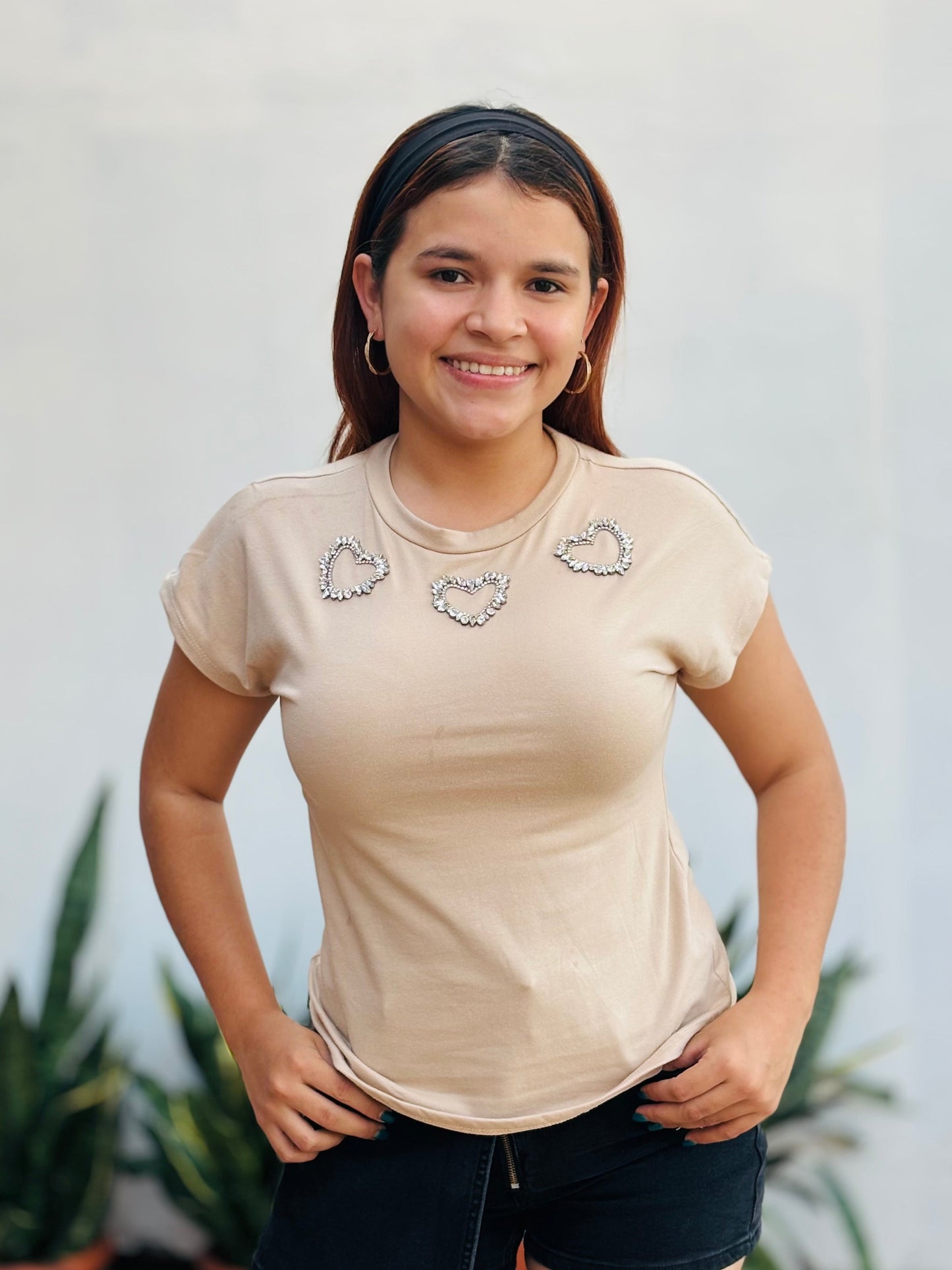 Camisa corazones brillantes cafe S-XL IN1-2219 450350