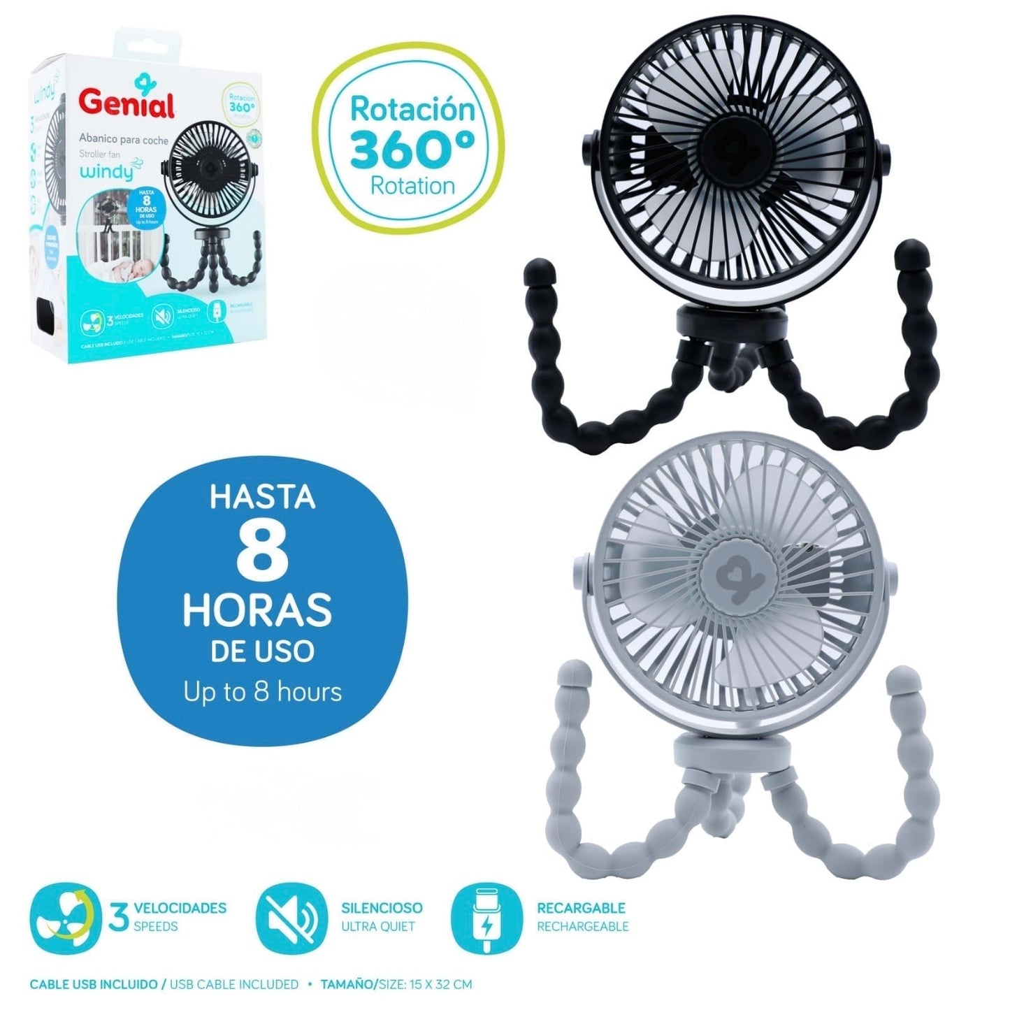 Ventilador recargable Bebe niña niño