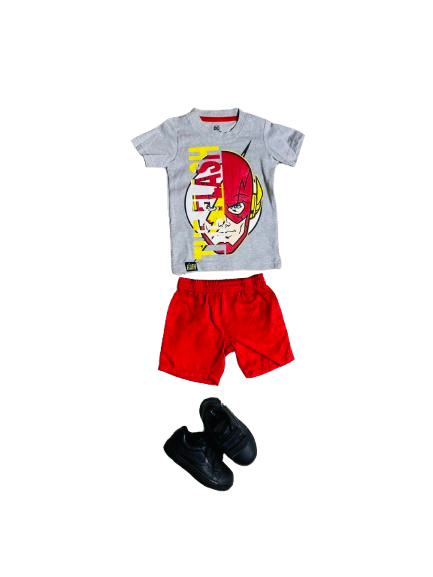 Set 2 piezas flash short rojo bebe niño