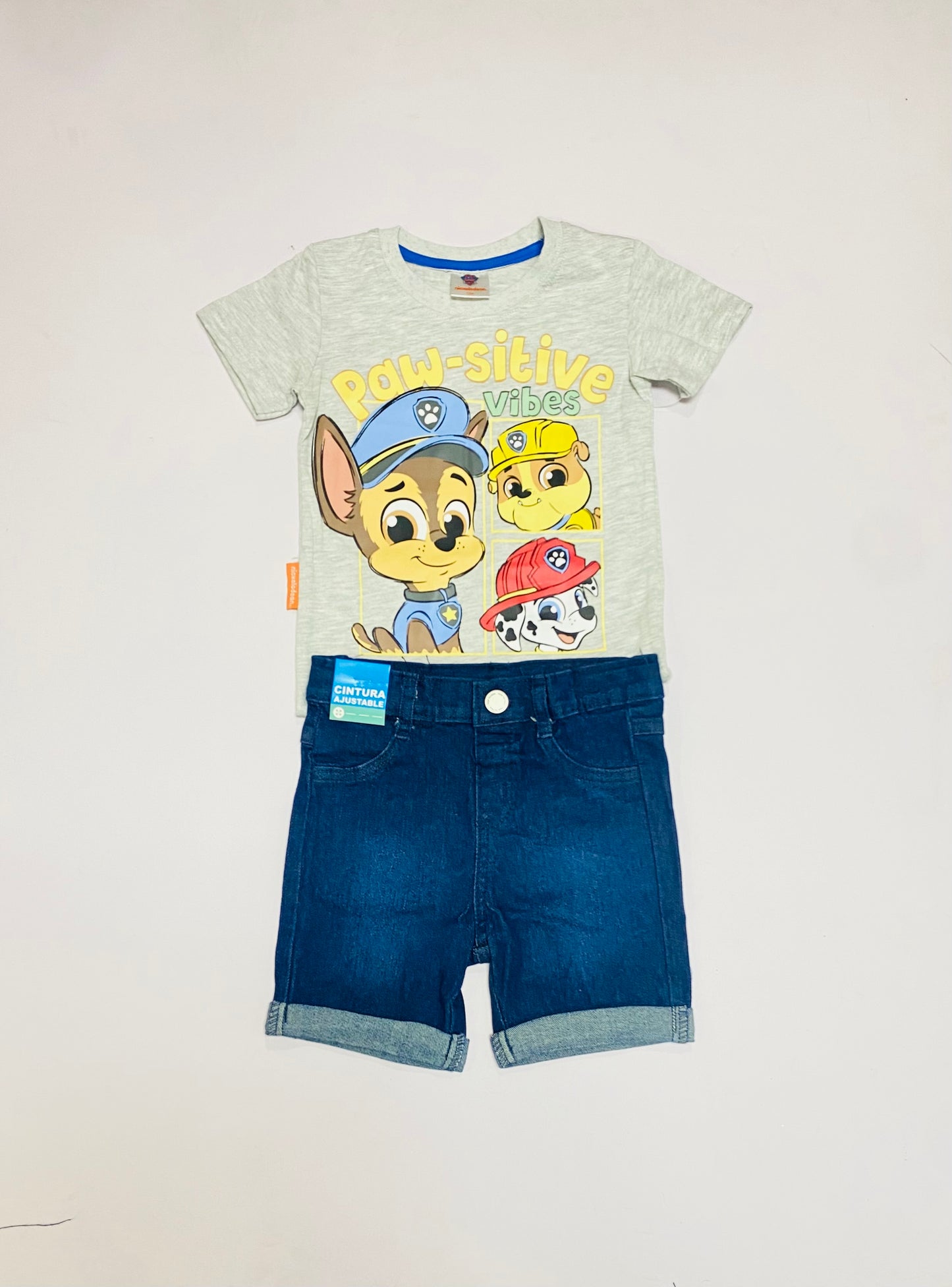 Set conjunto 2 piezas bebe niño camisa gris short azul oscuro Paw Patrol N9-PW-105B