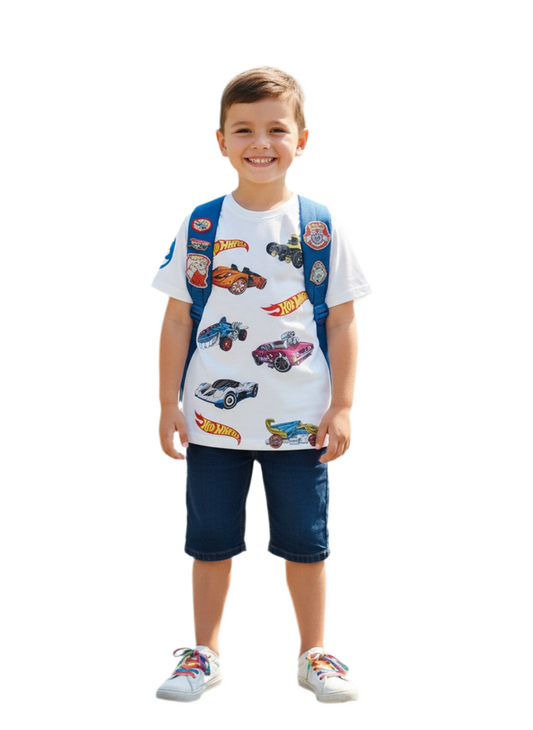 Camisa blanca niño Hotwheels Disney HW-91405