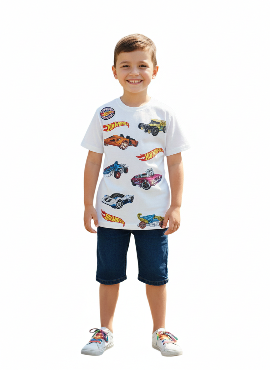 Camisa blanca niño Hotwheels Disney HW-91405