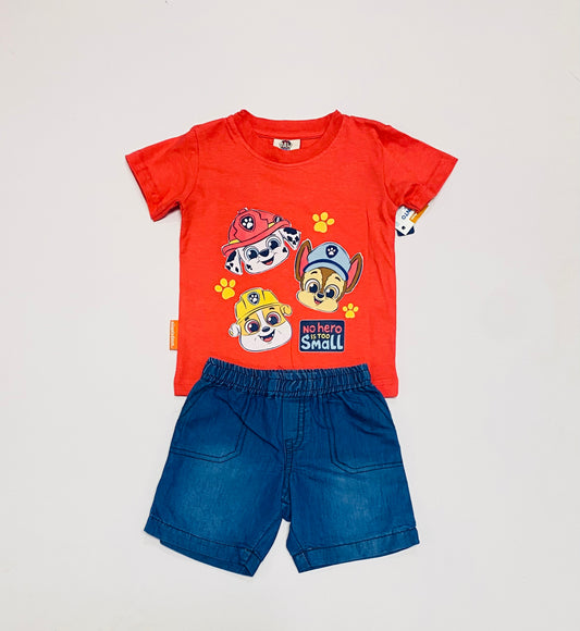 Set conjunto 2 piezas bebe niño camisa roja short azul oscuro Paw Patrol N9-PW-115B