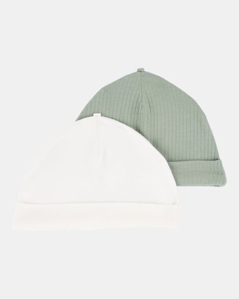 Set 2 gorros bebe niño blanco verde Carters 9S481610