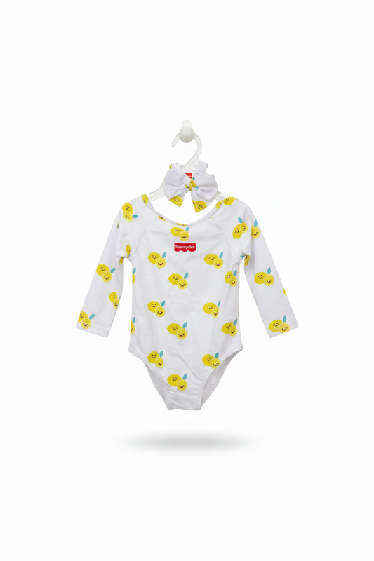 Set conjunto 2 piezas traje de baño blanco limón con chongo cola bebe niña Fisher Price 3178