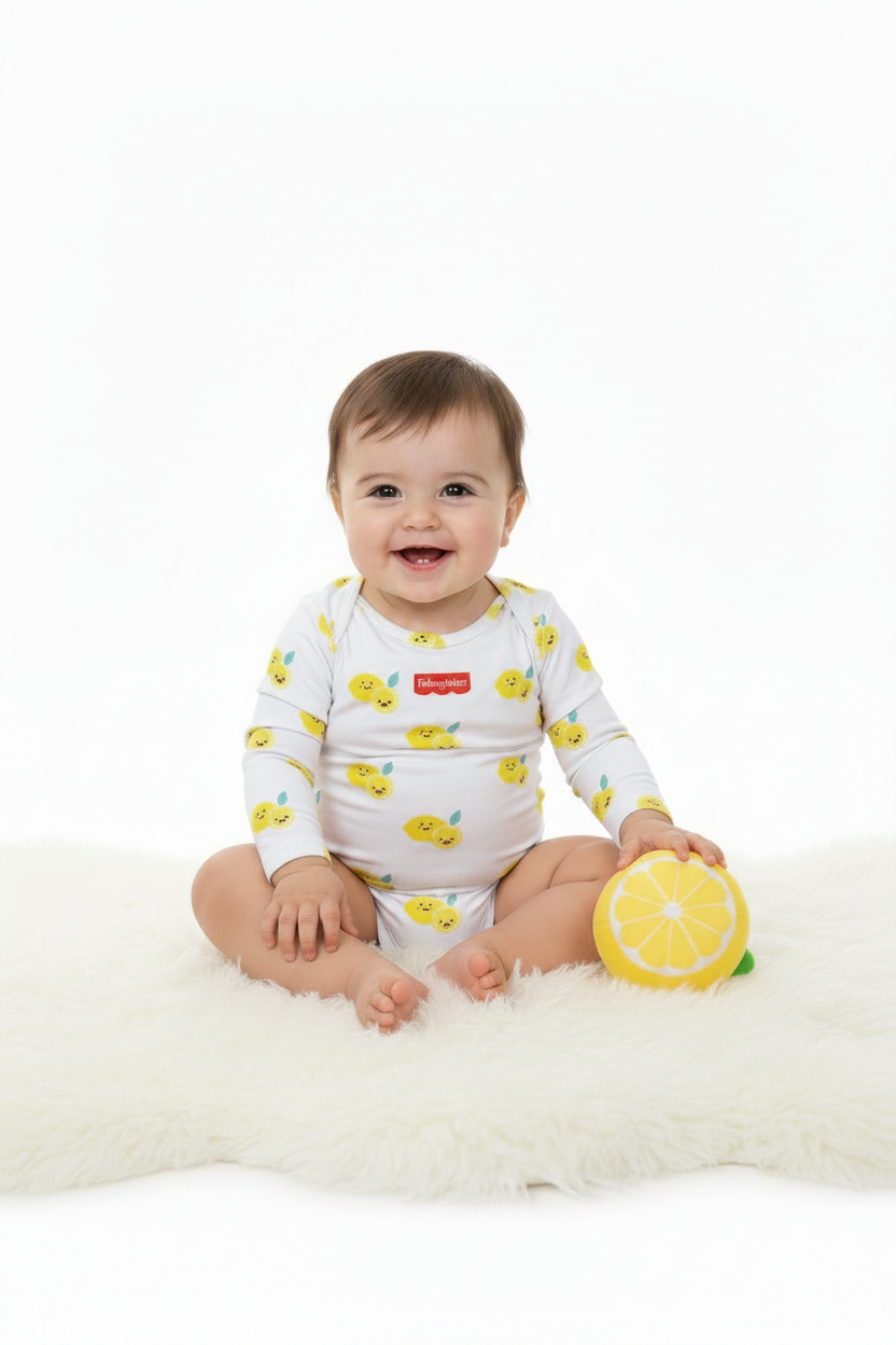 Set conjunto 2 piezas traje de baño blanco limón con chongo cola bebe niña Fisher Price 3178