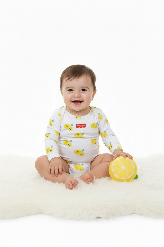 Set conjunto 2 piezas traje de baño blanco limón con chongo cola bebe niña Fisher Price 3178