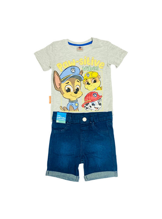 Set conjunto 2 piezas bebe niño camisa gris short azul oscuro Paw Patrol N9-PW-105B