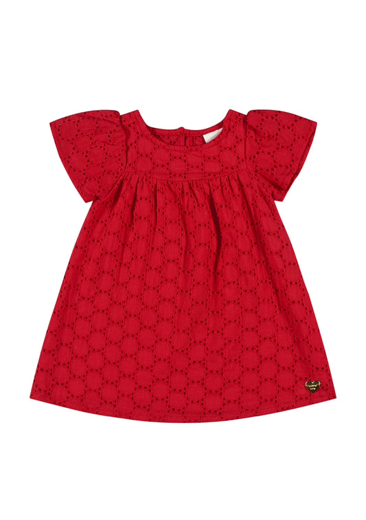 Vestido rojo quimbybaby bebe niña 34150-191763 revuelos bordado