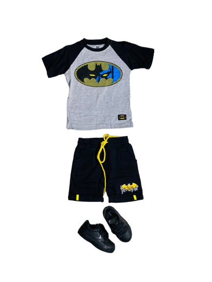 Set 2 piezas short camisa gris batman niño