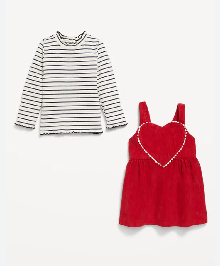 Set 2 piezas overall vestido rojo old navy niña