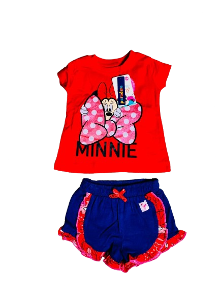 Set 2 piezas camisa roja bebe niña minnie disney
