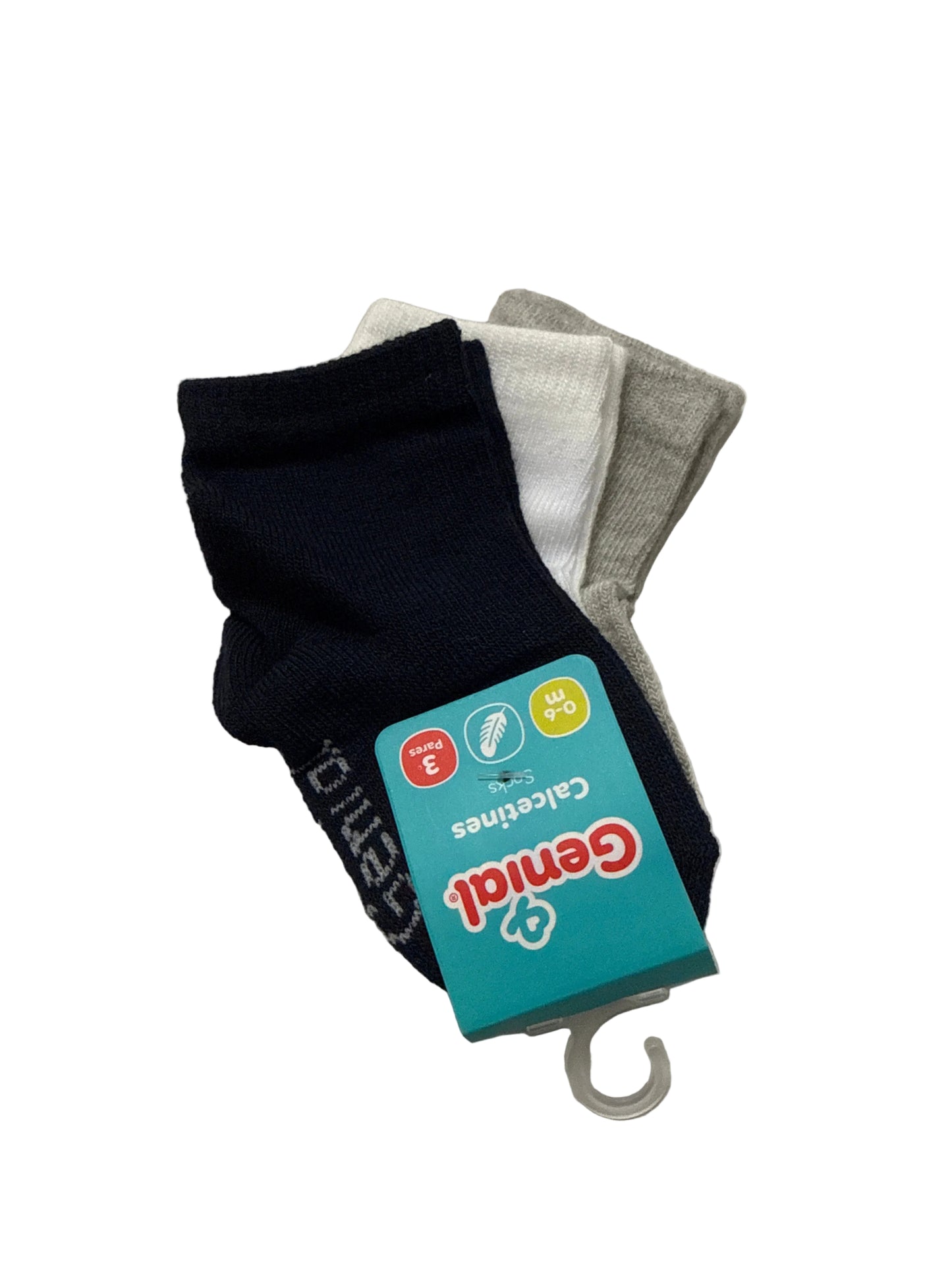 Set 3 calcetines Genial NB 0-6m Niño Azul Blanco Gris
