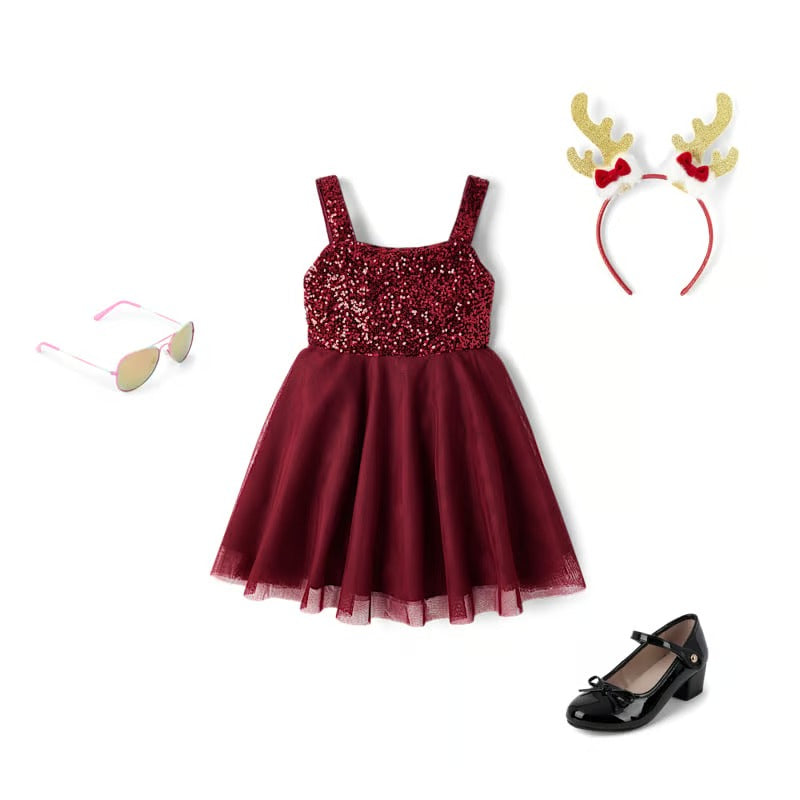 Vestido gala rojo vino lentejuelas childrens place
