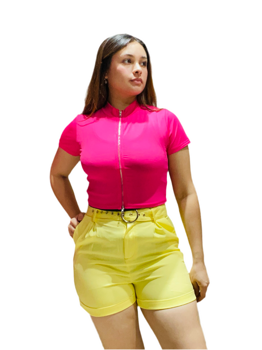 Short tiro alto con faja tela formal Intrigue INT7-1740 amarillo 7450122116821 445315