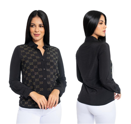 Camisa manga larga mujer con detalles CTD1191-29 negra 590490 promo 2x1000