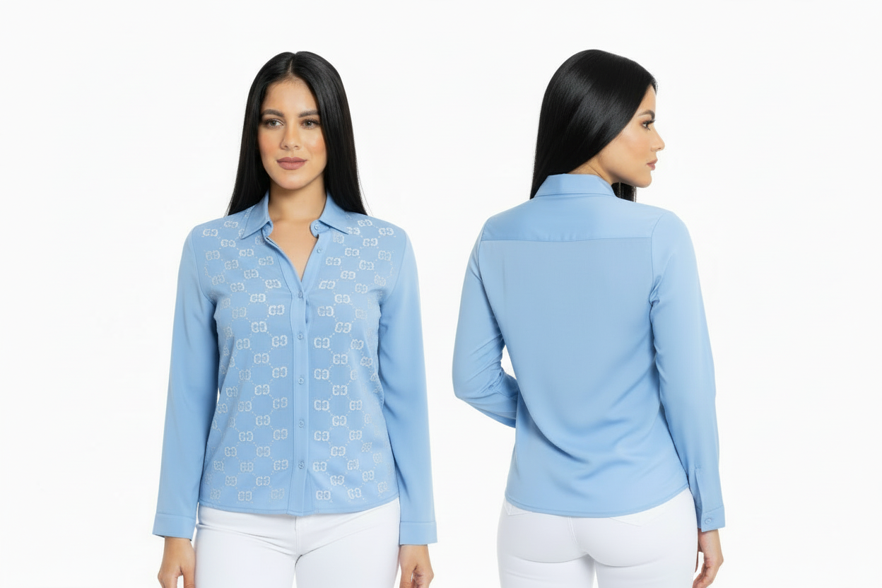 Camisa manga larga mujer con detalles CTD1191-29 azul celeste 590490 promo 2x1000