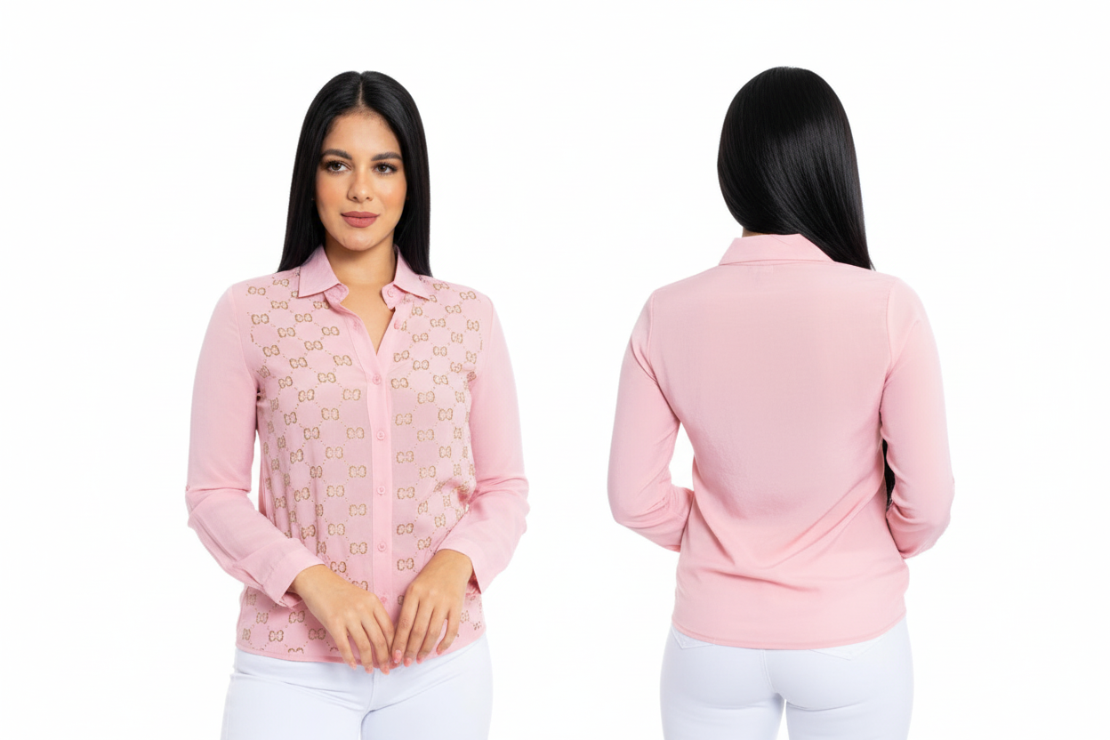 Camisa manga larga mujer con detalles CTD1191-29 rosa suave 590490 promo 2x1000