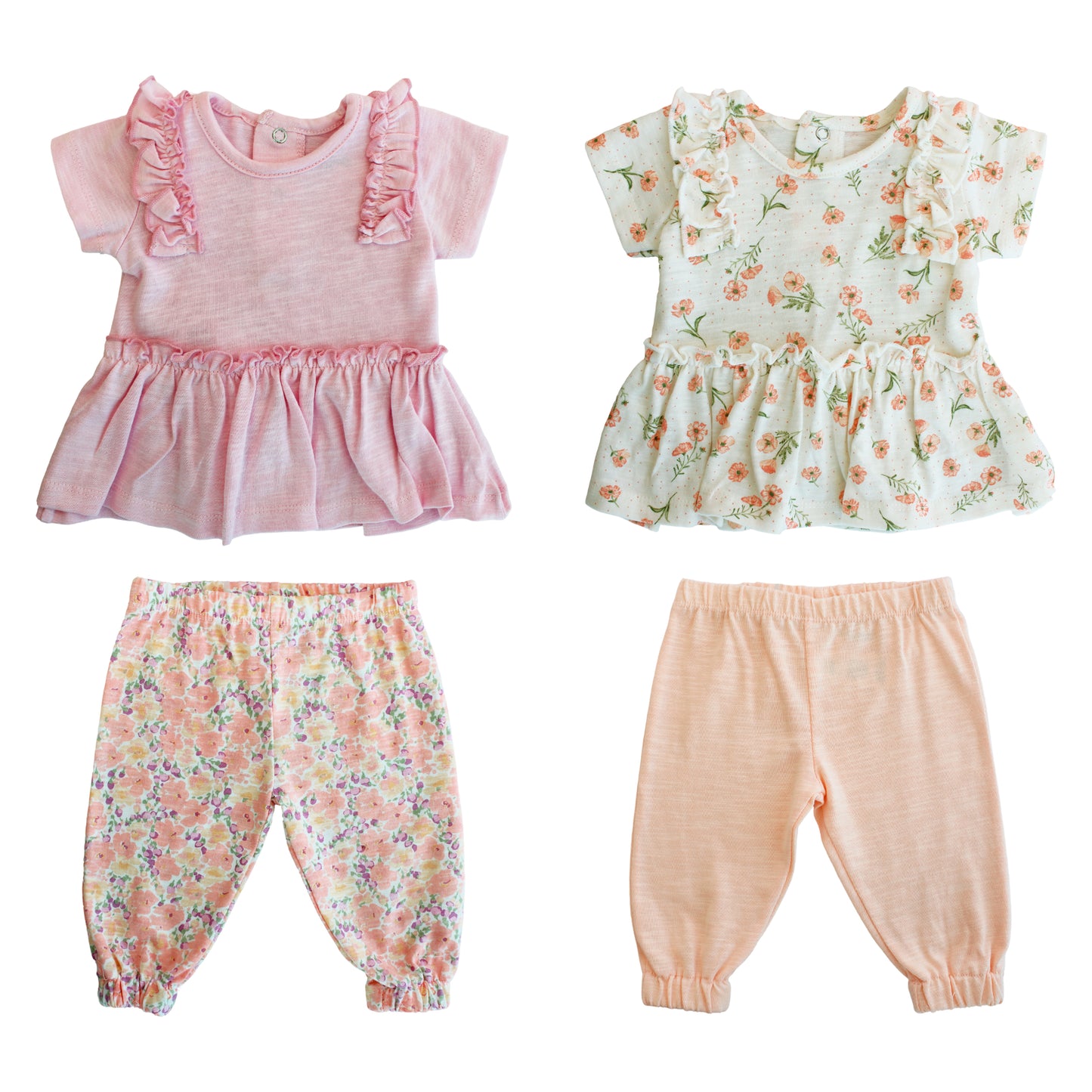 Set conjunto 2 piezas camisa beige flores leggins salmón Tinytots AG007