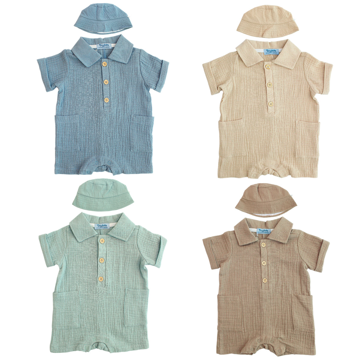 Set 2 piezas mameluco sombrero bebe niño beige Tinytots AP15170