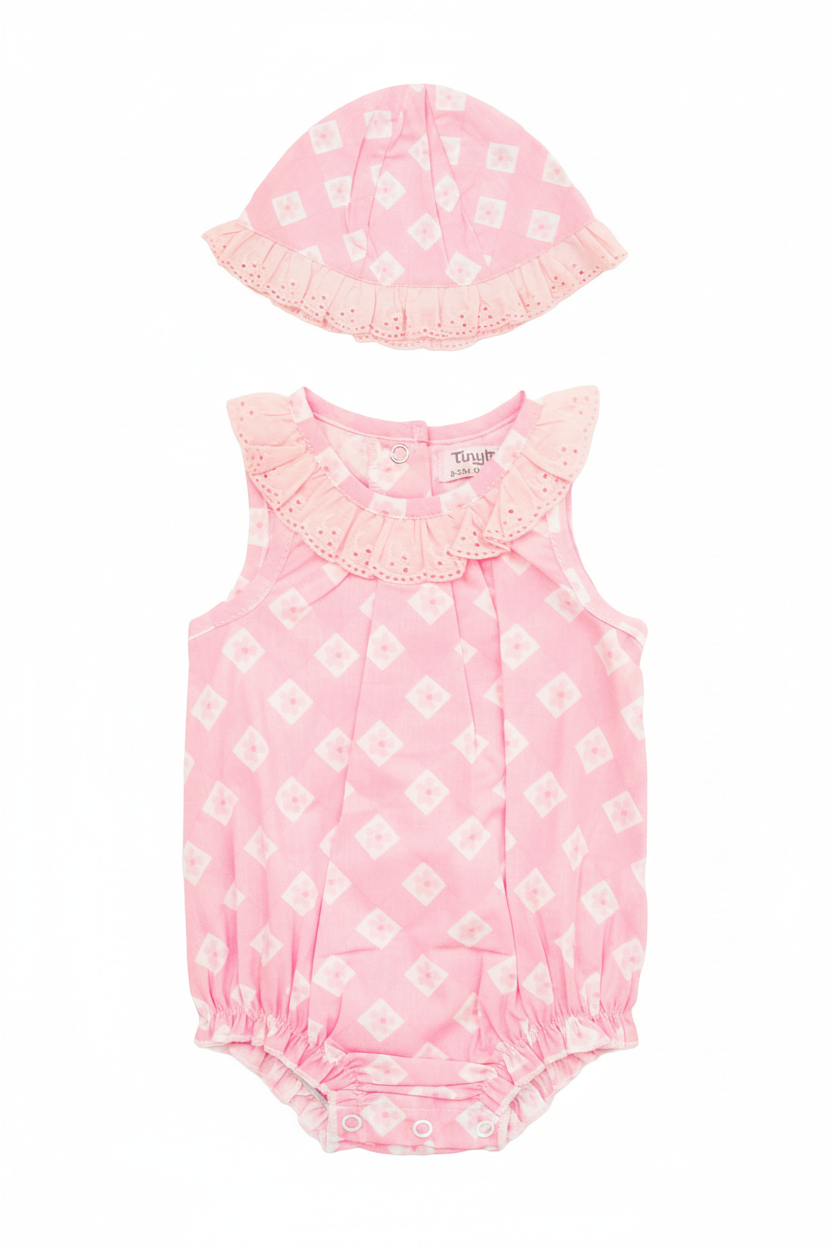 Set conjunto 2 piezas mameluco gorro rosado bebe niña Tinytots AP15613- NEW
