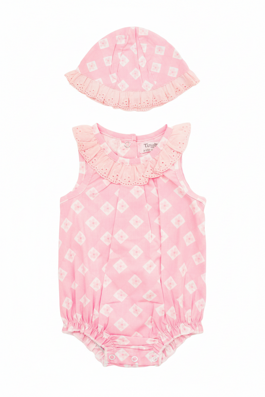 Set conjunto 2 piezas mameluco gorro rosado bebe niña Tinytots AP15613- NEW