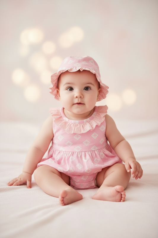 Set conjunto 2 piezas mameluco gorro rosado bebe niña Tinytots AP15613- NEW