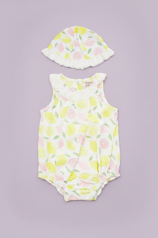 Set conjunto 2 piezas mameluco gorro limones amarillo bebe niña Tinytots AP15613- NEW