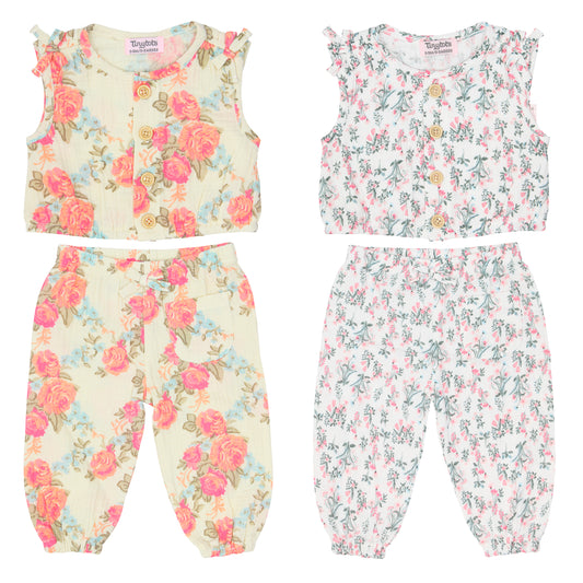 Set conjunto 2 piezas camisa pantalon blanco flores bebe niña Tintytots AP15824