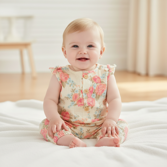 Set conjunto 2 piezas camisa pantalon blanco flores bebe niña Tintytots AP15824