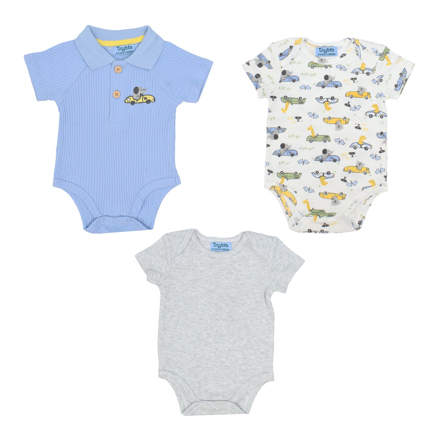 Set 3 mamelucos azul gris bebe niño Tinytots AP15978