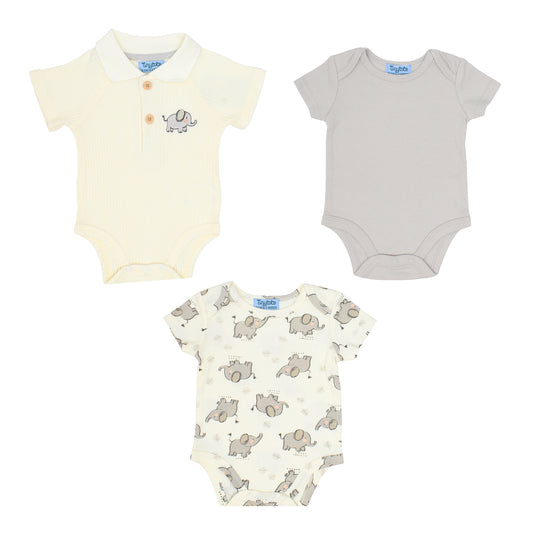 Set 3 mamelucos beige gris bebe niño Tinytots AP15979