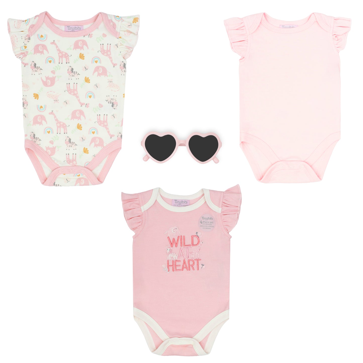 Set 4 piezas mamelucos rosado morado lentes rosados bebe niña Tinytots AP16003
