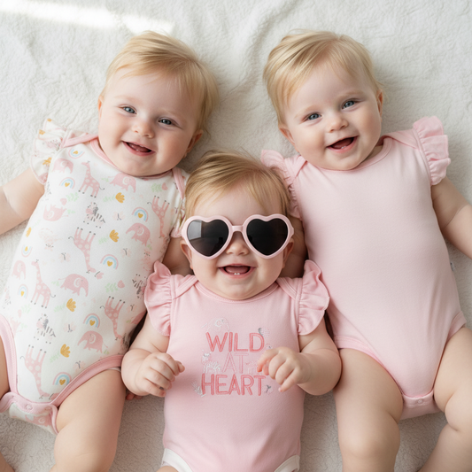 Set 4 piezas mamelucos rosado morado lentes rosados bebe niña Tinytots AP16003