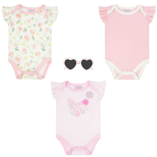 Set 4 piezas mamelucos rosado lentes rosados bebe niña Tinytots AP16005