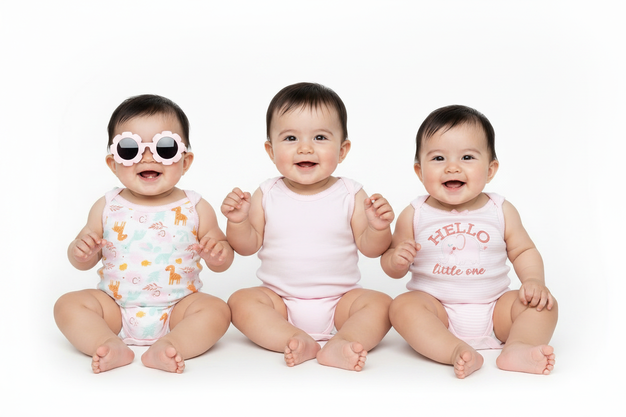 Set 4 piezas mamelucos morado lentes morados bebe niña Tinytots AP16011