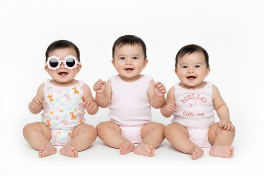 Set 4 piezas mamelucos morado lentes morados bebe niña Tinytots AP16011