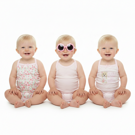 Set 4 piezas mamelucos rosado lentes rosado bebe niña Tinytots AP16014