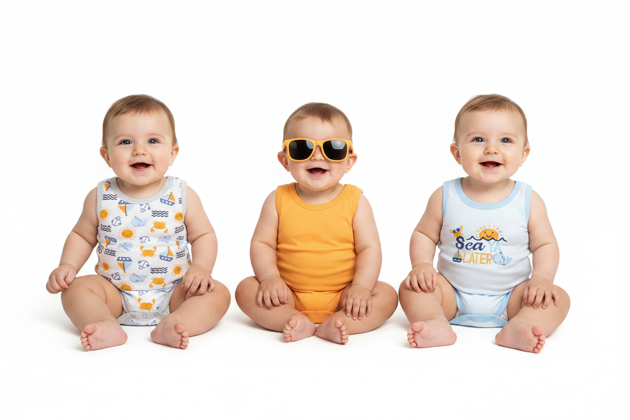 Set 4 piezas mamelucos gris azul naranja lentes naranja bebe niño Tinytots AP16015