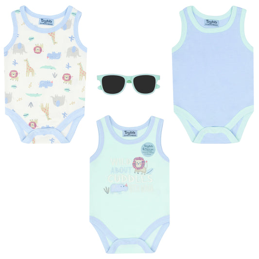 Set 4 piezas mamelucos azul lentes azules bebe niño Tinytots AP16016