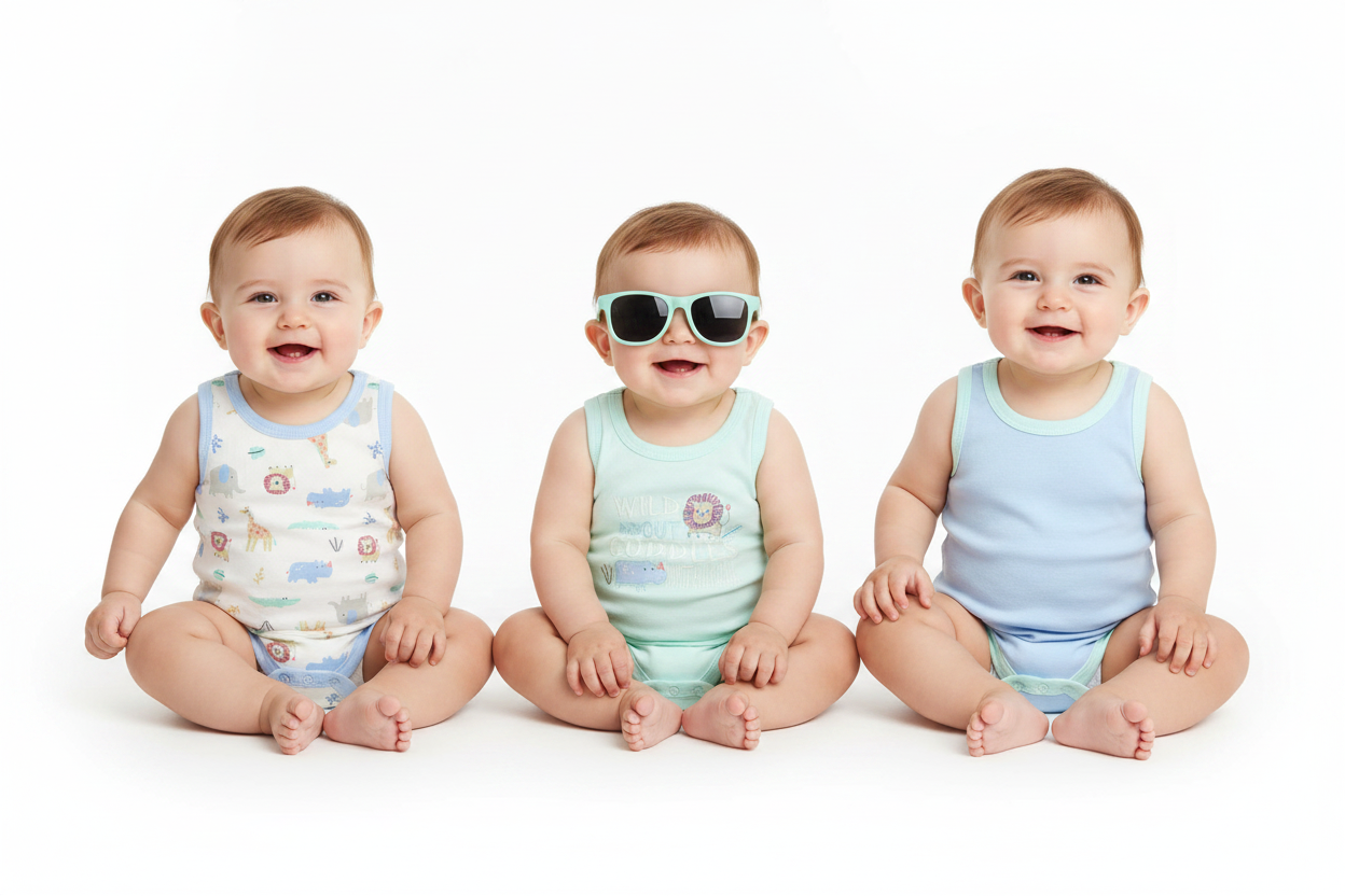 Set 4 piezas mamelucos azul lentes azules bebe niño Tinytots AP16016